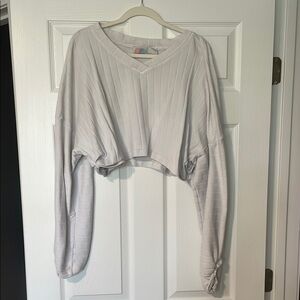 Free People Long Sleeve Cropped Light Weight Ribbed Sweater